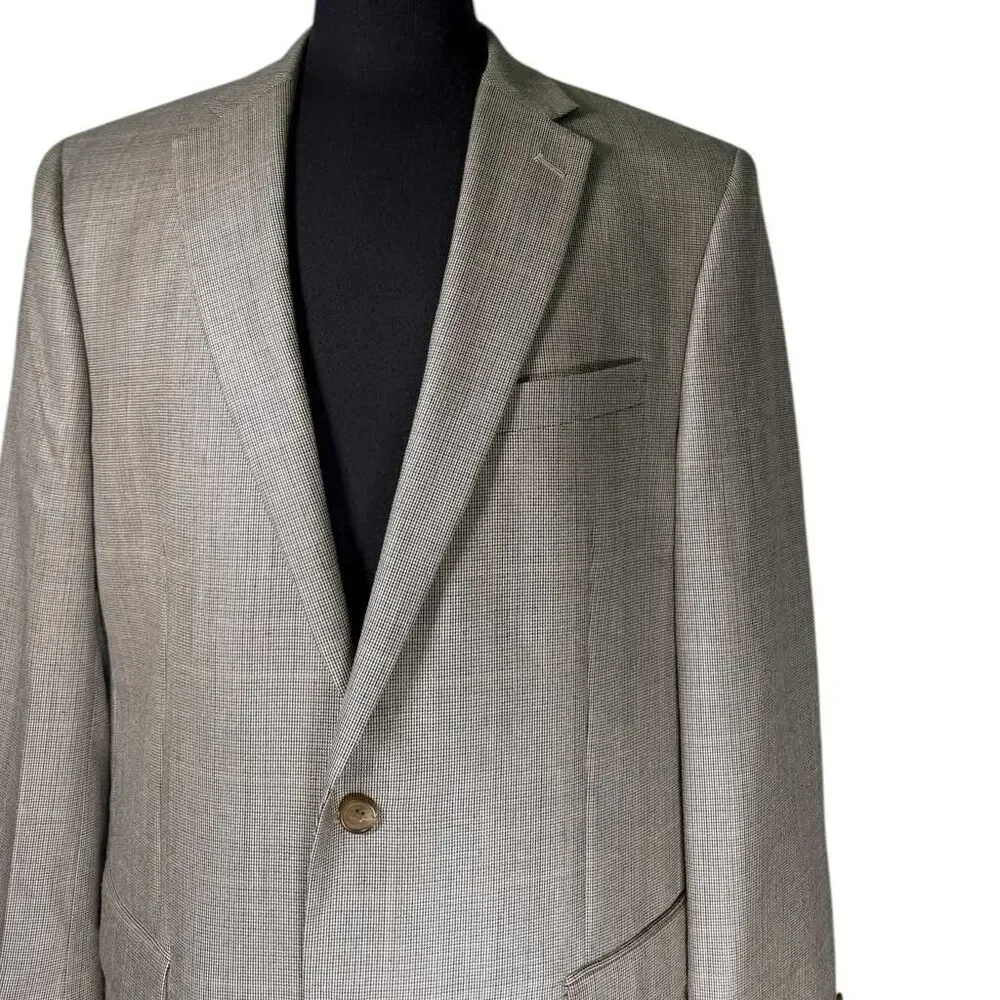 Ralph Lauren Mens Blazer 42L Beige Silk Wool 2 Button Sport Coat Jacket Lined